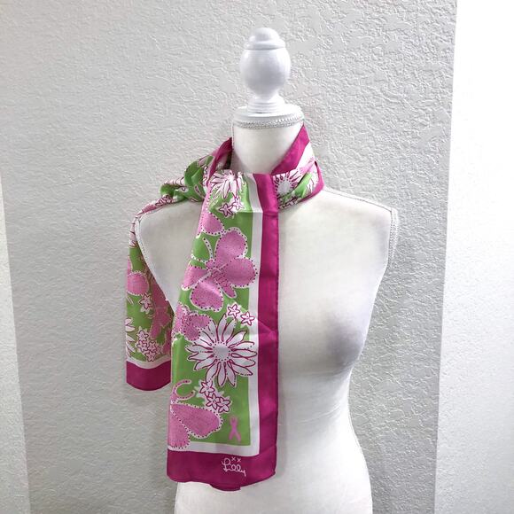 Lilly Pulitzer 100% Silk Pink Butterly Scarf - Picture 7 of 7